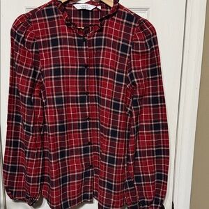 & Other Stories Red and Black Plaid Ruffle Blouse